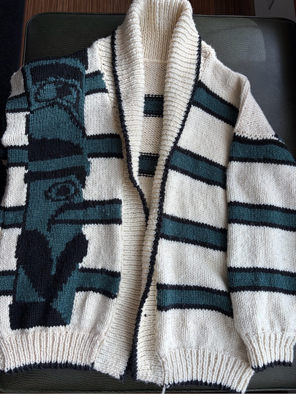 Totem Pole Hand Knit Shawl Cardigan Cowichan Style Sweater